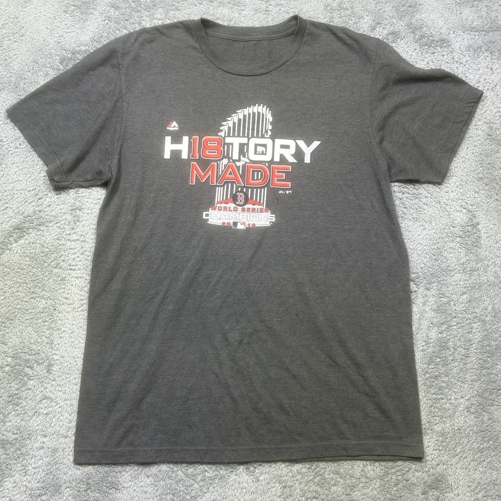 Boston Red Sox T-Shirt Men's L Gray History Made World Series Champions 2018